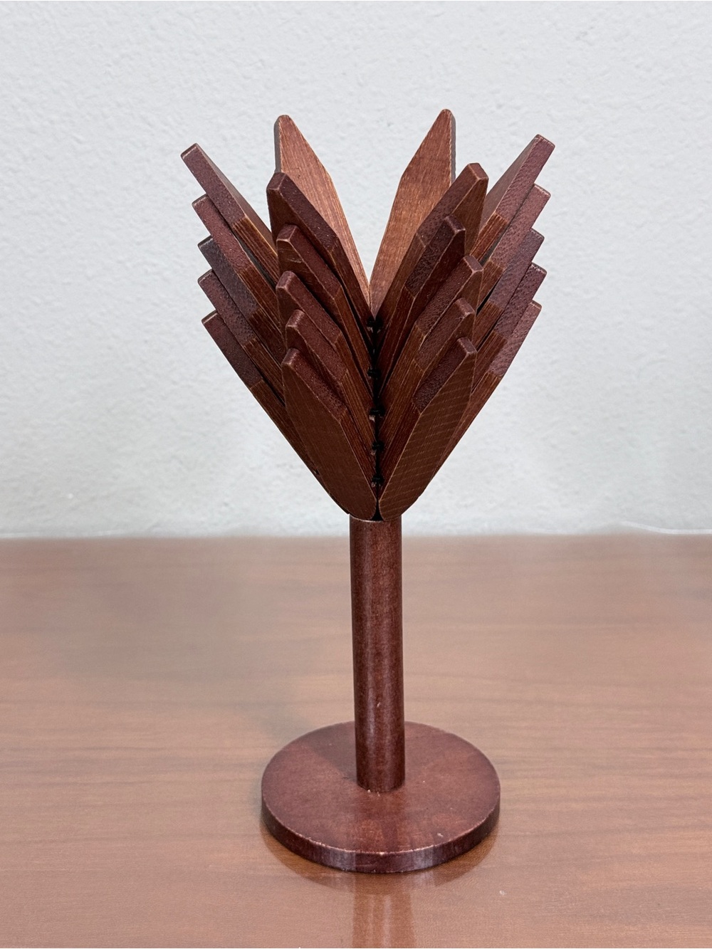 Vintage Brown Wooden Palm Tree 5 Coaster Set MCM